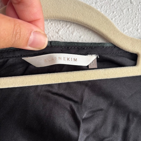 Elaine Kim Black Silk Blouse w/Leather Trim & Lace Front Detail - Picture 2 of 3